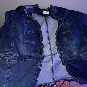 Denim jacket without size tag but fits like medium size